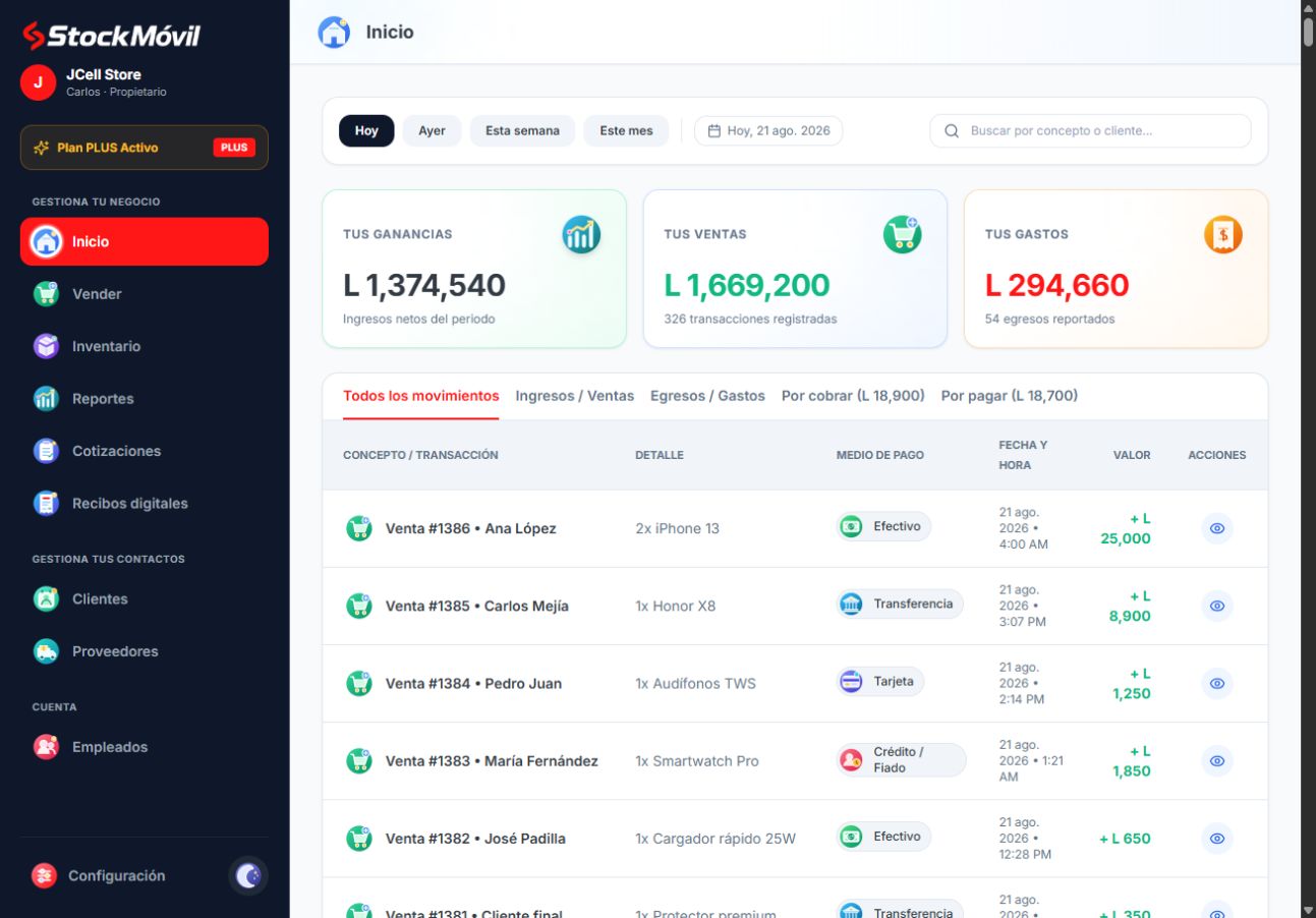 StockMóvil Plus en computadora con datos de demostración